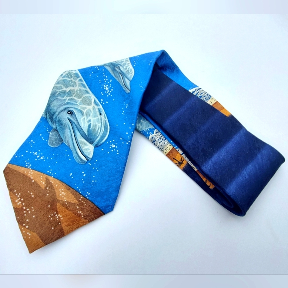 Dolphin Mainly Blue and Brown Tie - "Dolphin Elegance" by Marc Dennis 1998